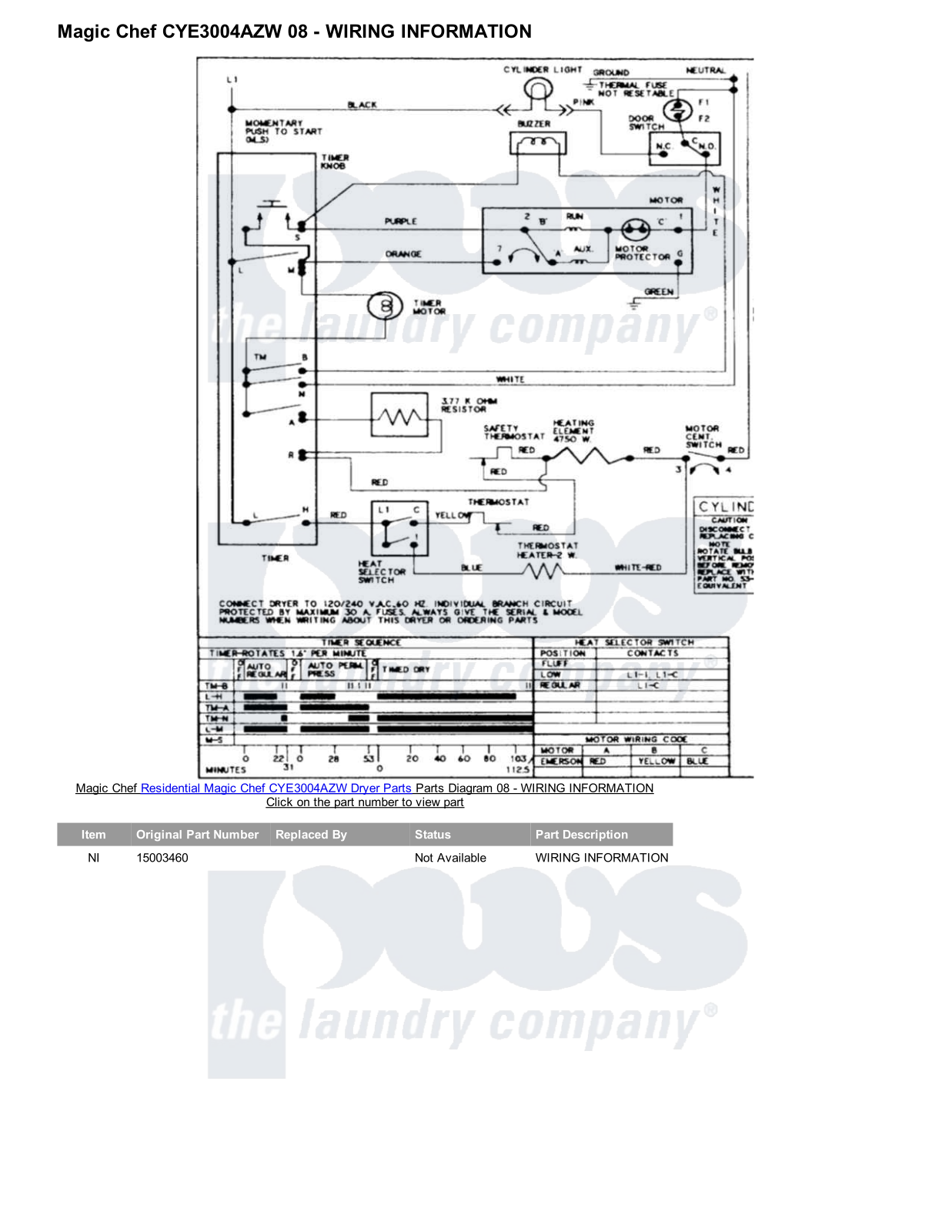 Magic Chef CYE3004AZW Parts Diagram