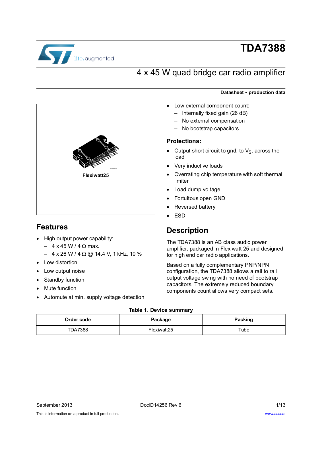 STMicroelectronics TDA7388 Datasheet