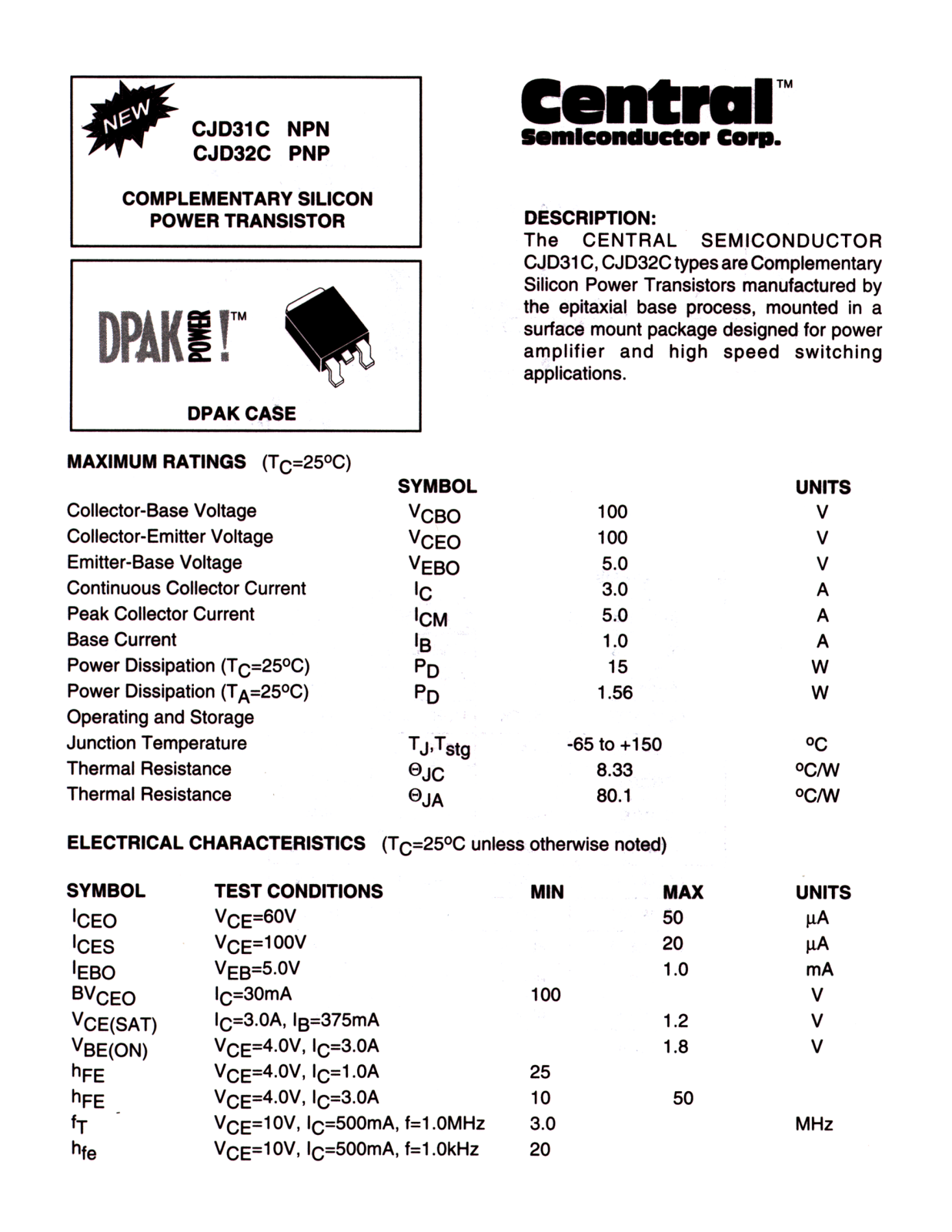 CENTR CJD32C, CJD31C Datasheet