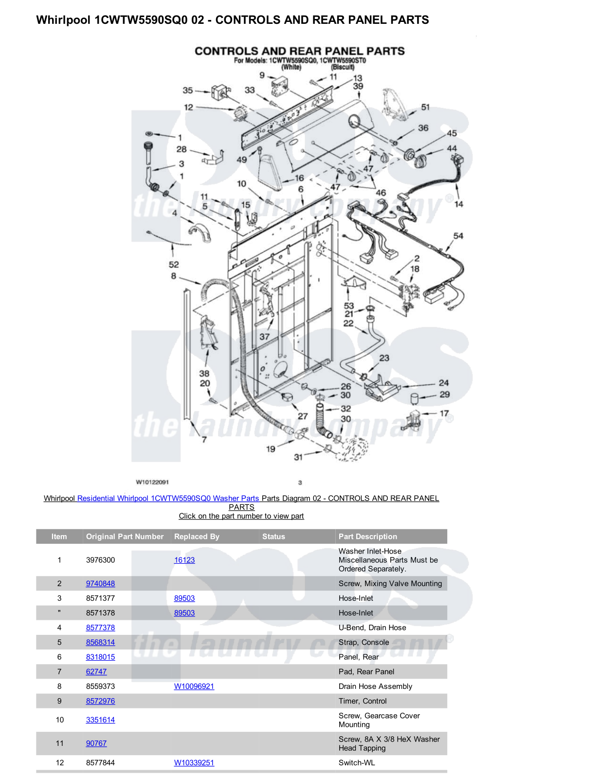 Whirlpool 1CWTW5590SQ0 Parts Diagram