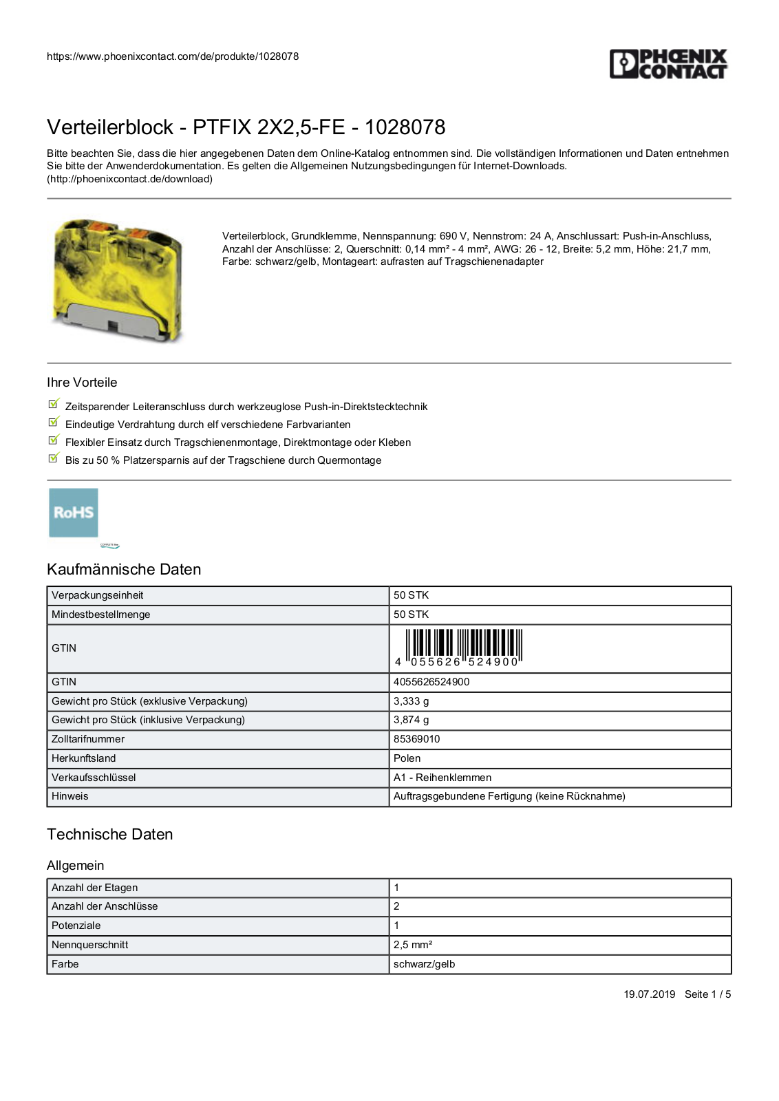 PHOENIX-CONTACT PTFIX 2X2,5-FE Datasheet - ManualMachine.com