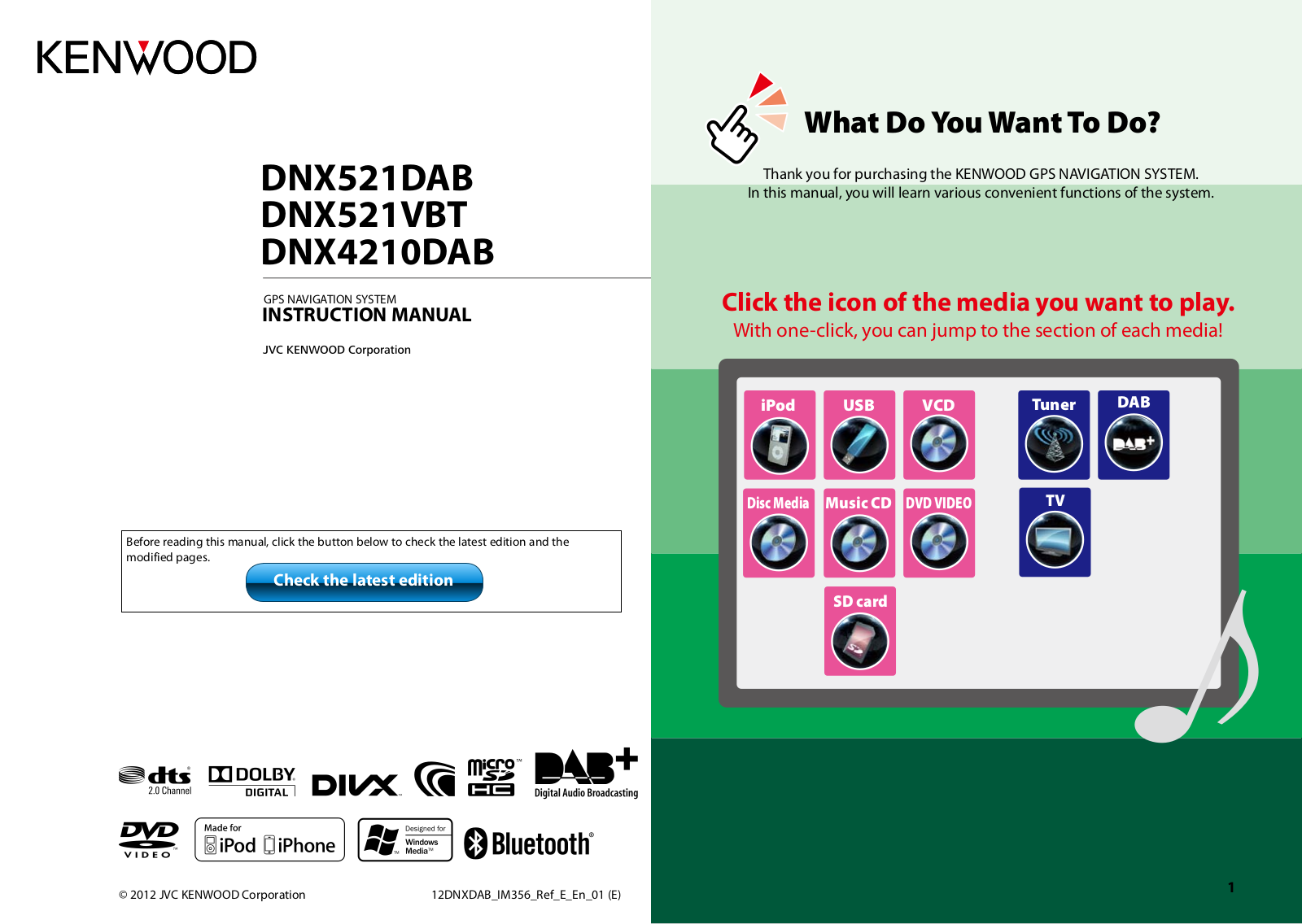 Kenwood DNX4210DAB, DNX521DAB, DNX521VBT Instruction Manual