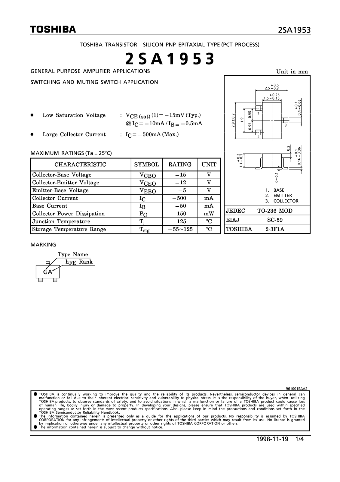 Toshiba 2SA1953 Datasheet