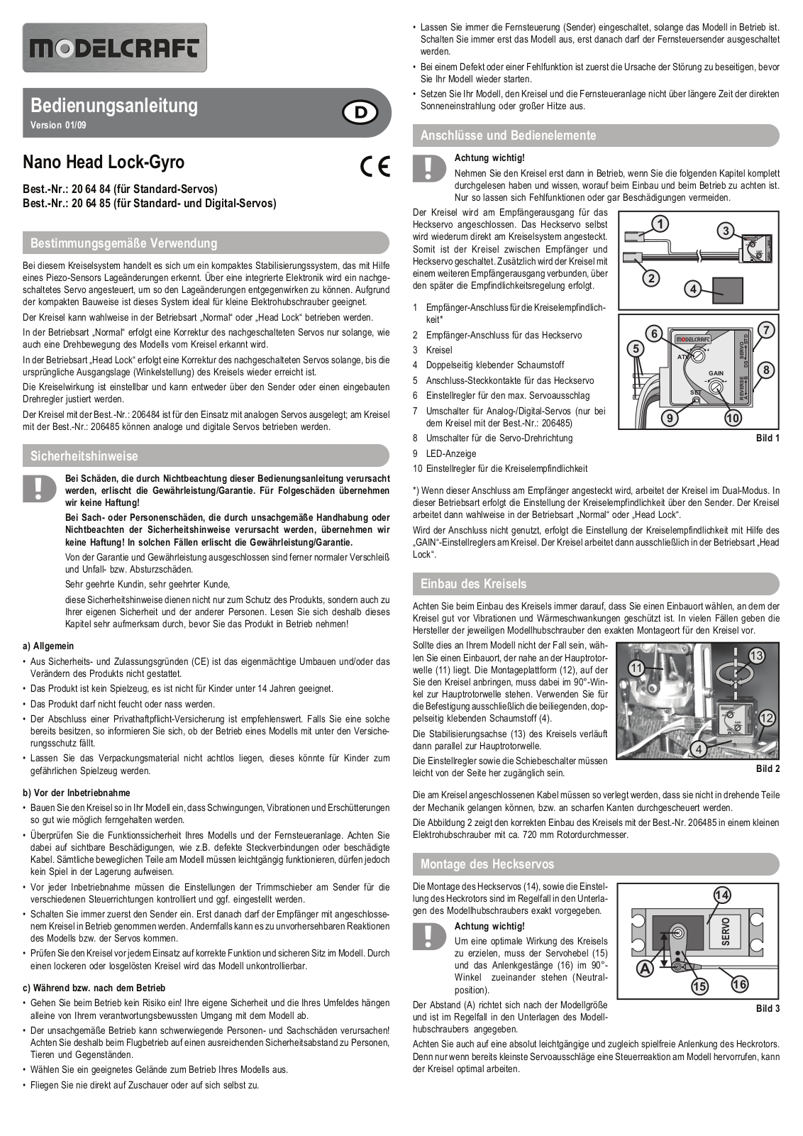 Modelcraft 20 64 84, 20 64 85 Operating instructions