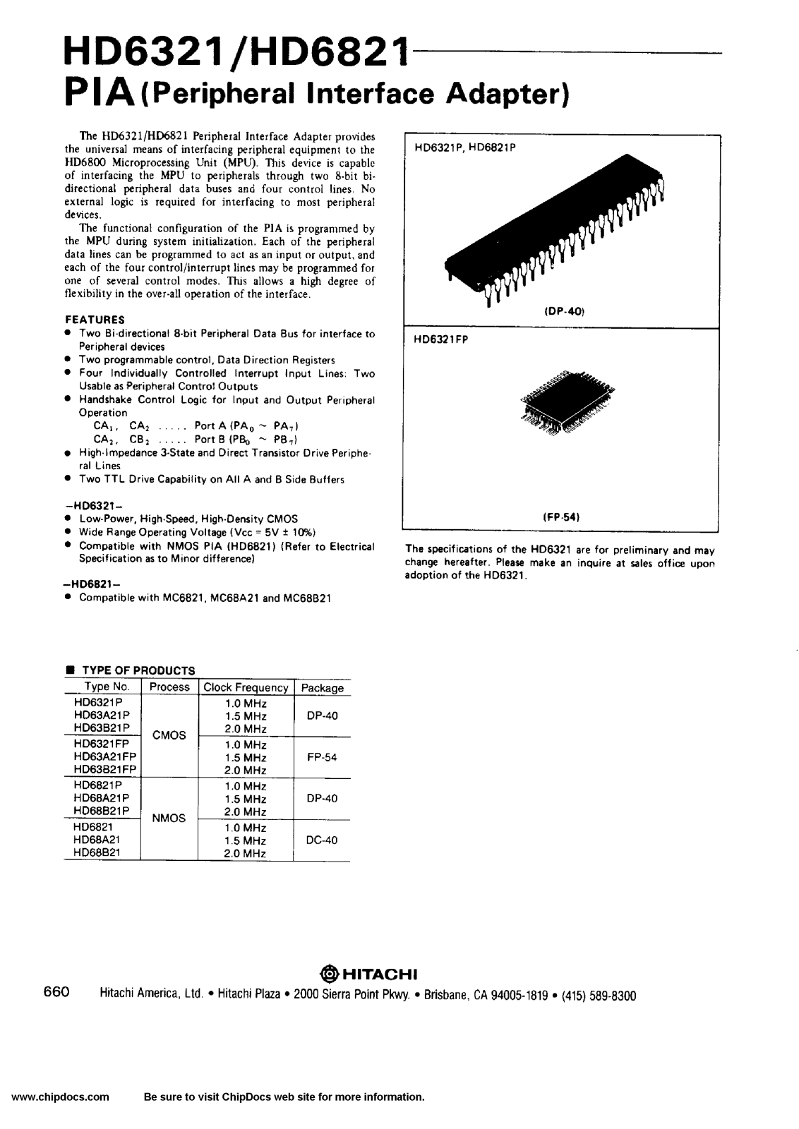 HIT HD68B21P, HD68B21, HD68A21P, HD68A21, HD6821P Datasheet