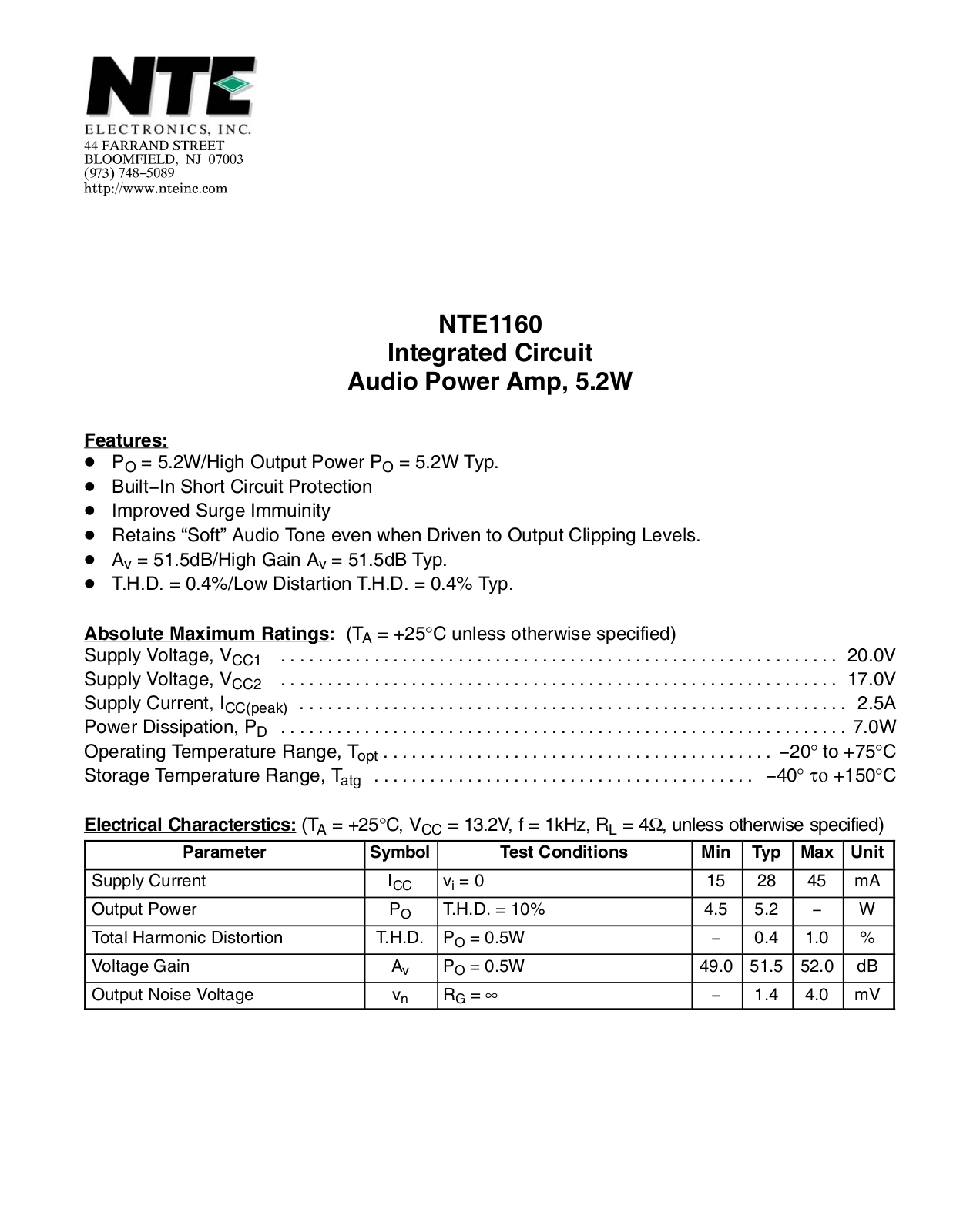 Datasheet ECG1160 Specification - ManualMachine.com