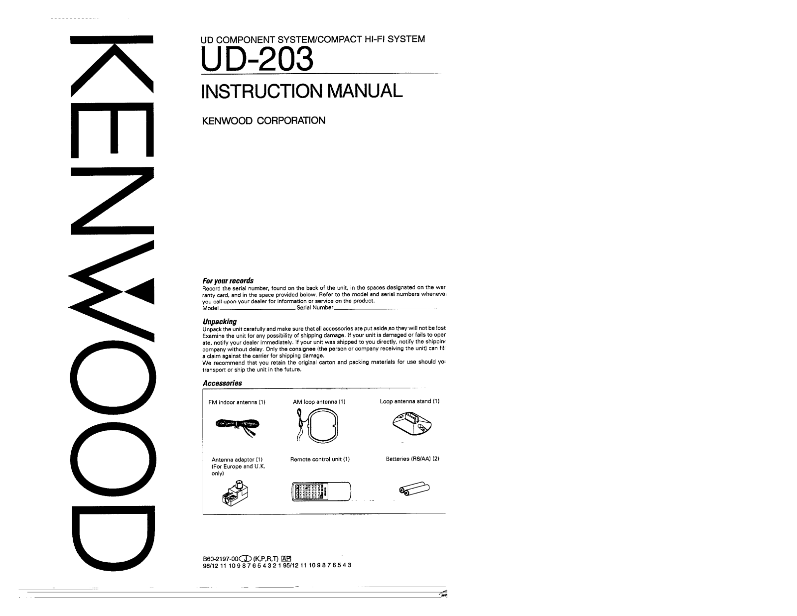 Kenwood UD-203, RXD-F2, LS-F2, RXD-F2L Owner's Manual