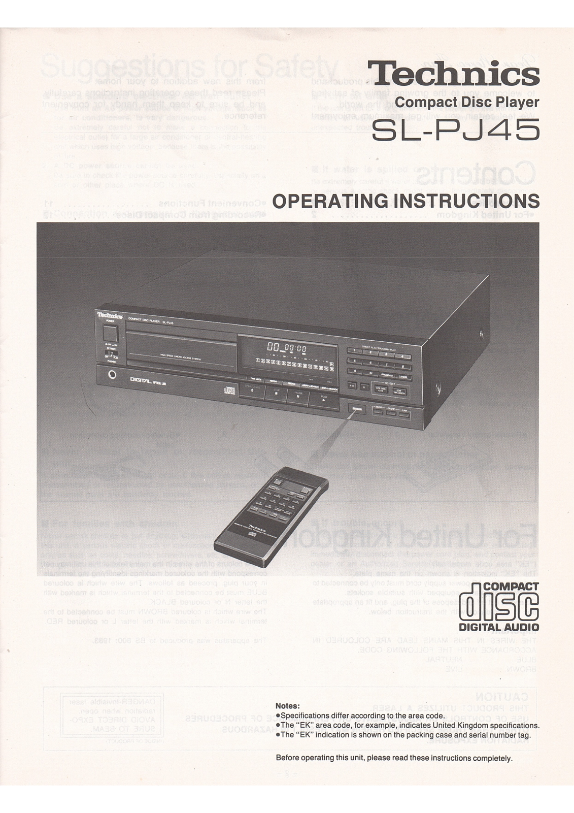 Technics SL-PJ45 User Manual