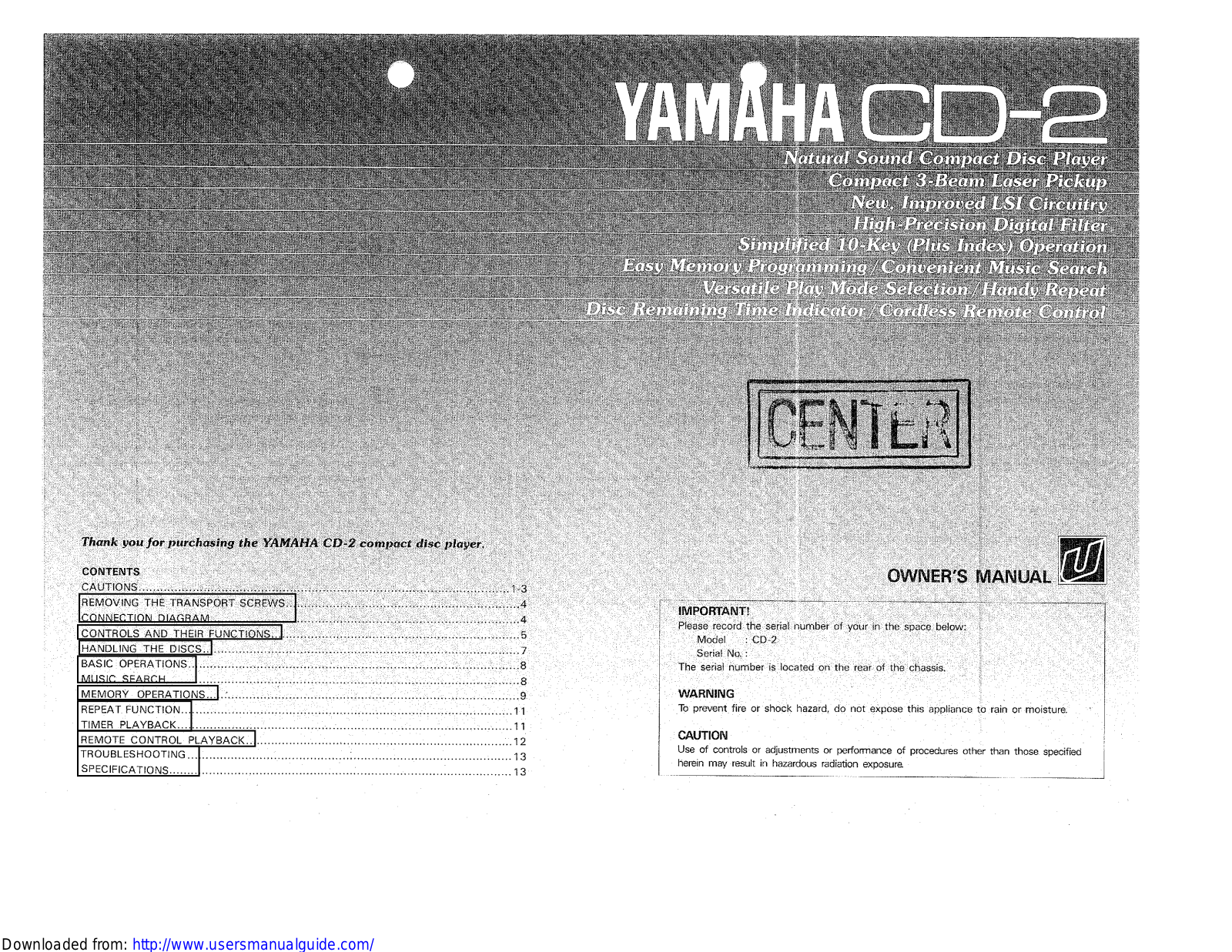 Yamaha Audio CD-2 User Manual