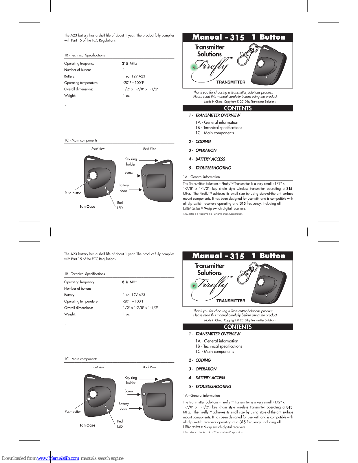 Transmitter Solutions Firefly User Manual - ManualMachine.com