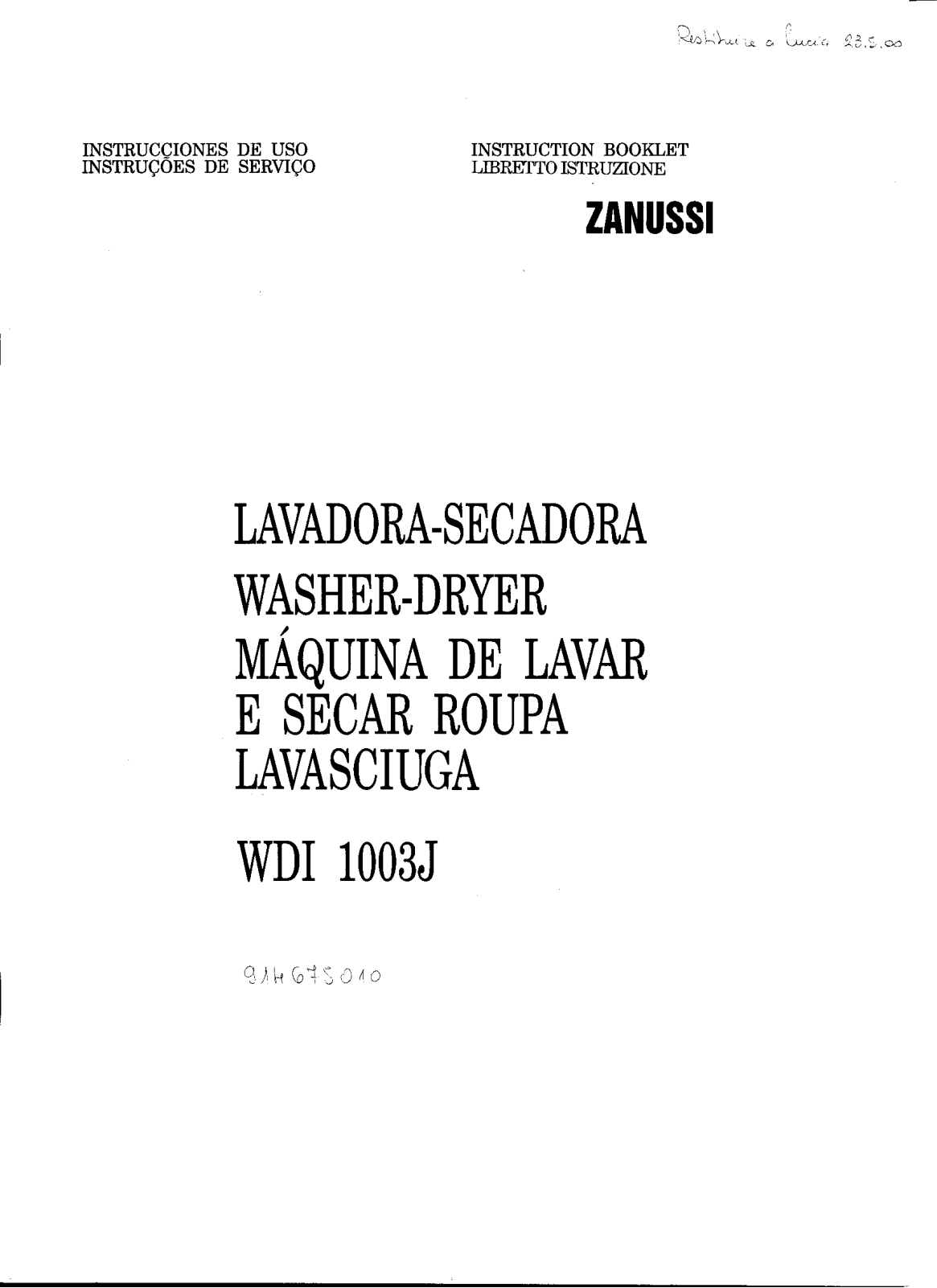 Zanussi WDI1003J User Manual