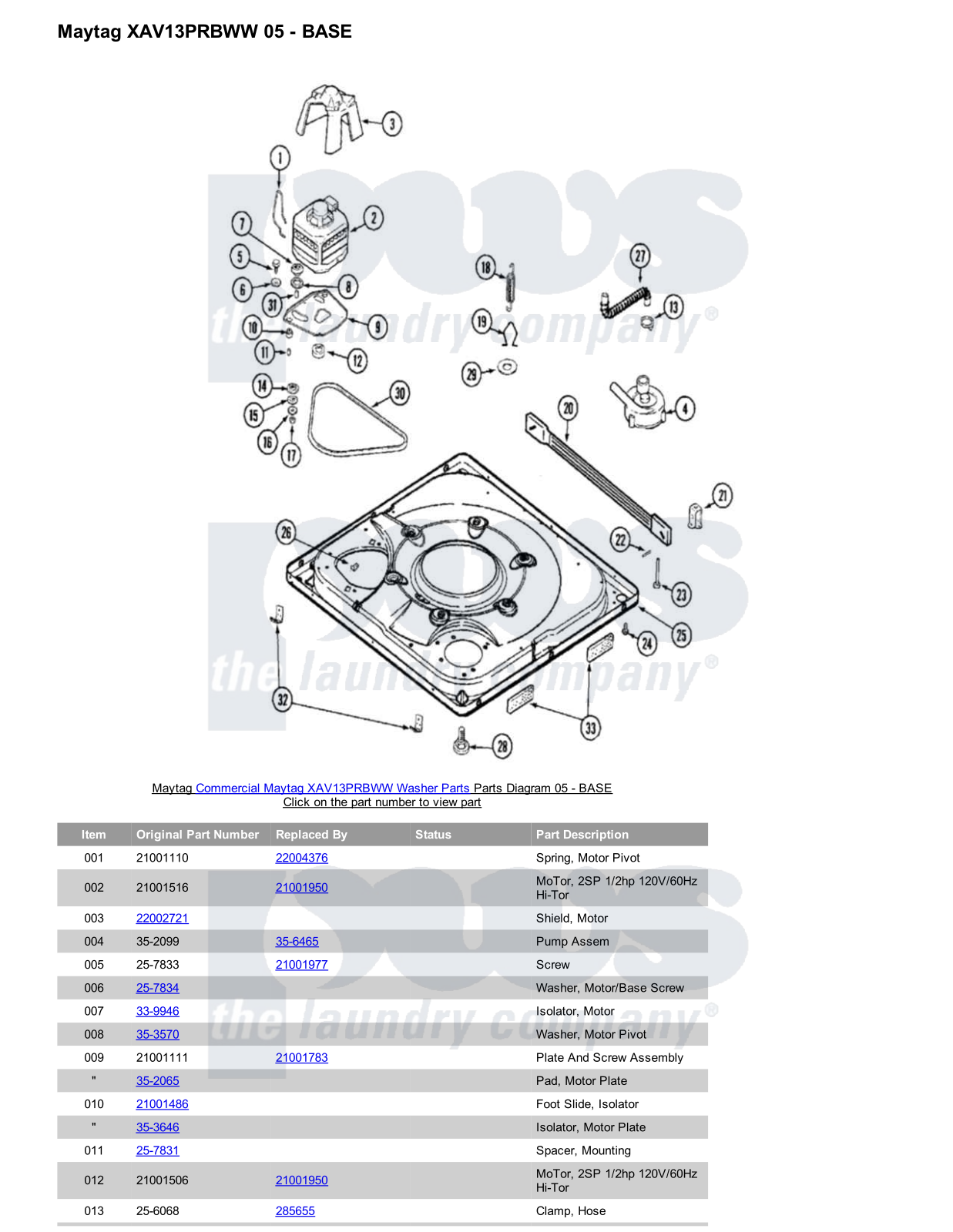 Maytag XAV13PRBWW Parts Diagram