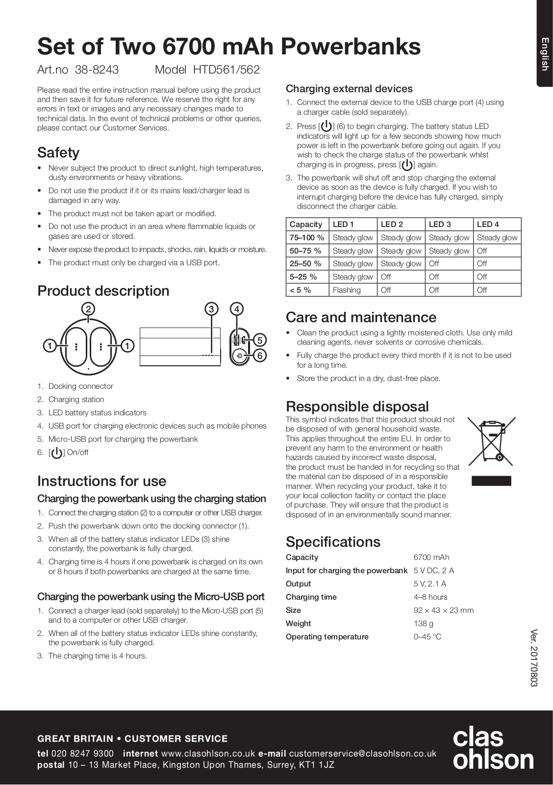 Clas Ohlson HTD561, HTD562 Instruction Manual