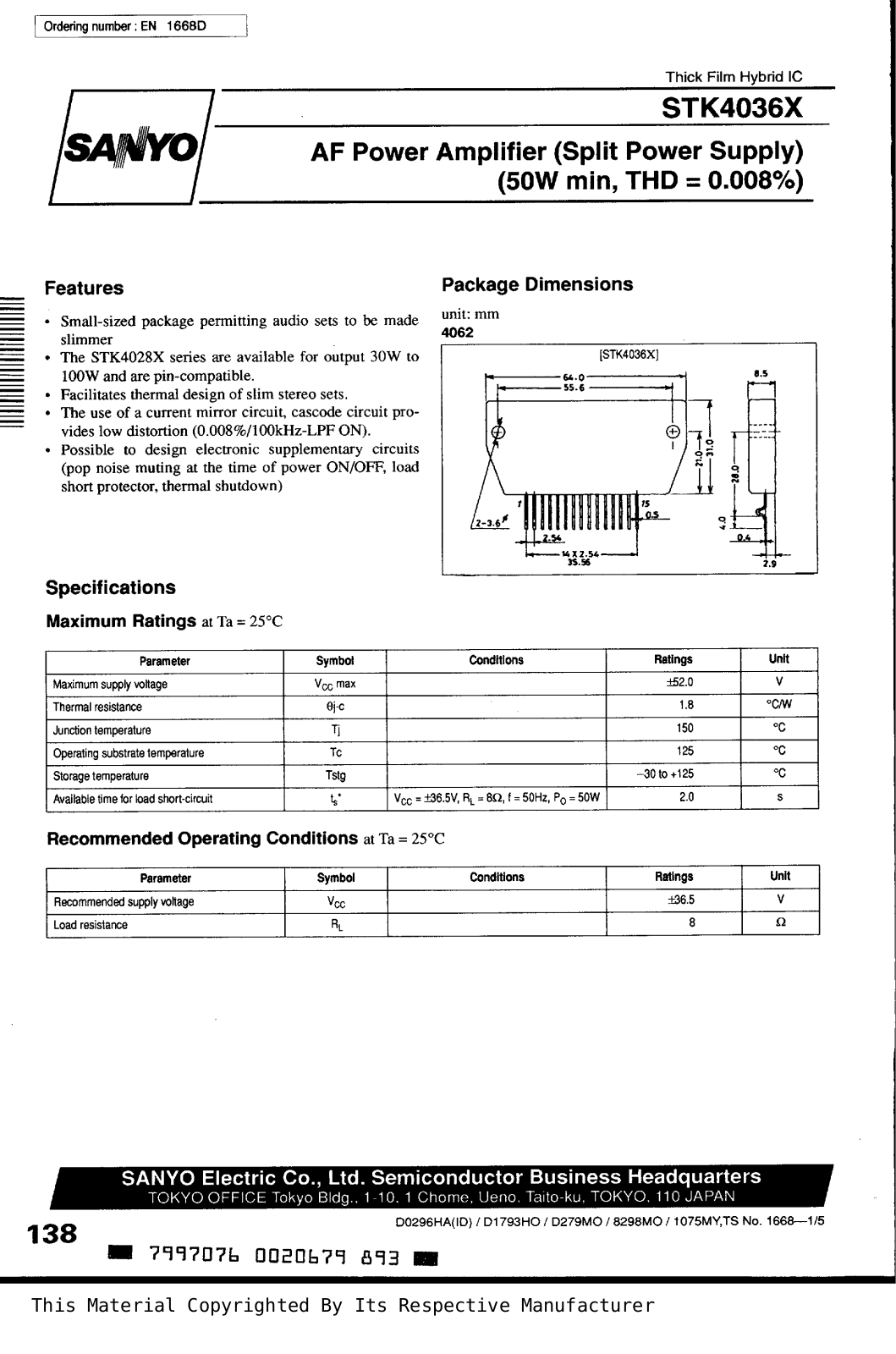 SANYO STK4036X Technical data