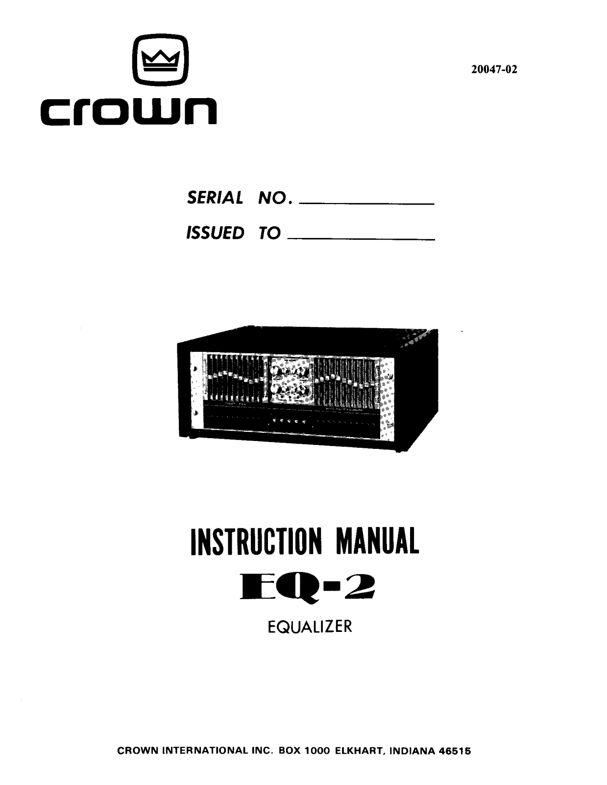 Crown EQ-2 Owners manual