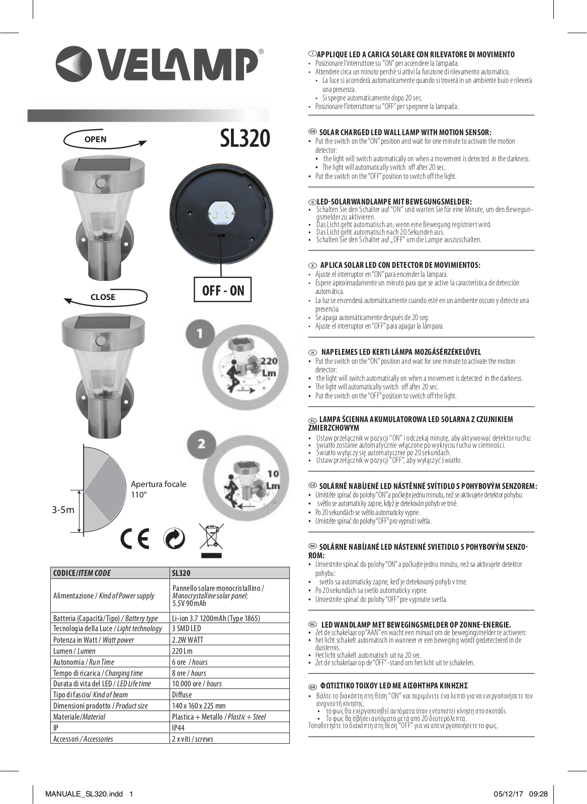 Velamp SL320 User Manual