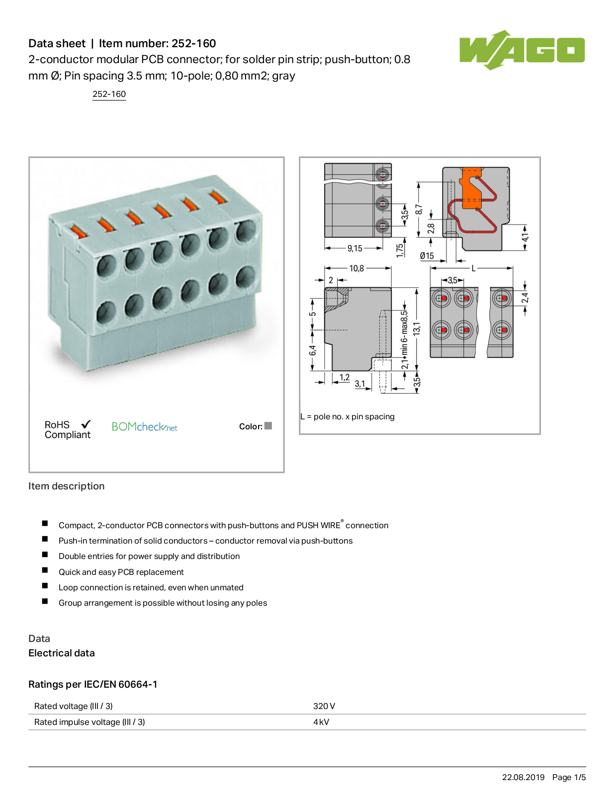 Wago 252-160 Data Sheet