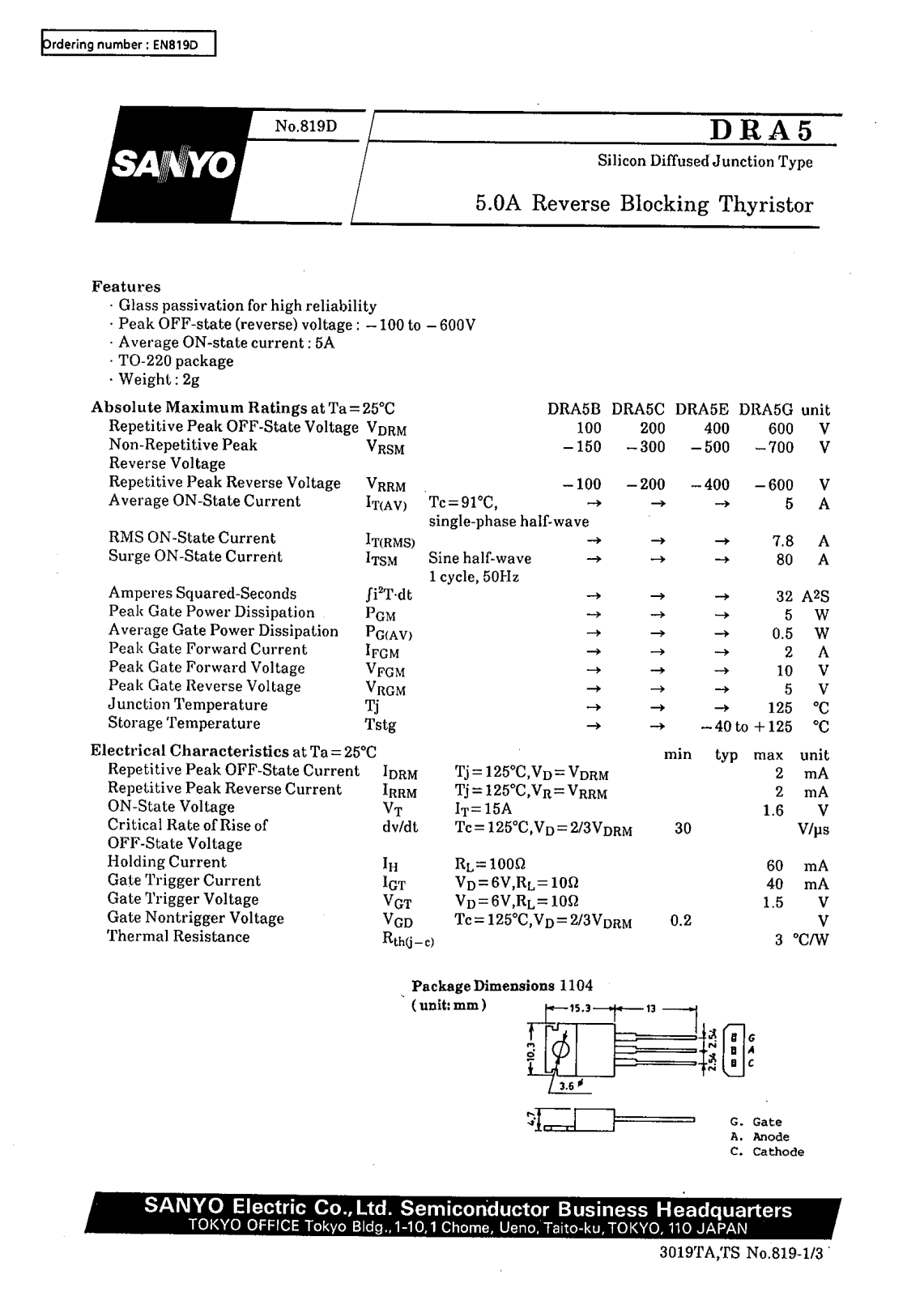 SANYO DRA5 Datasheet