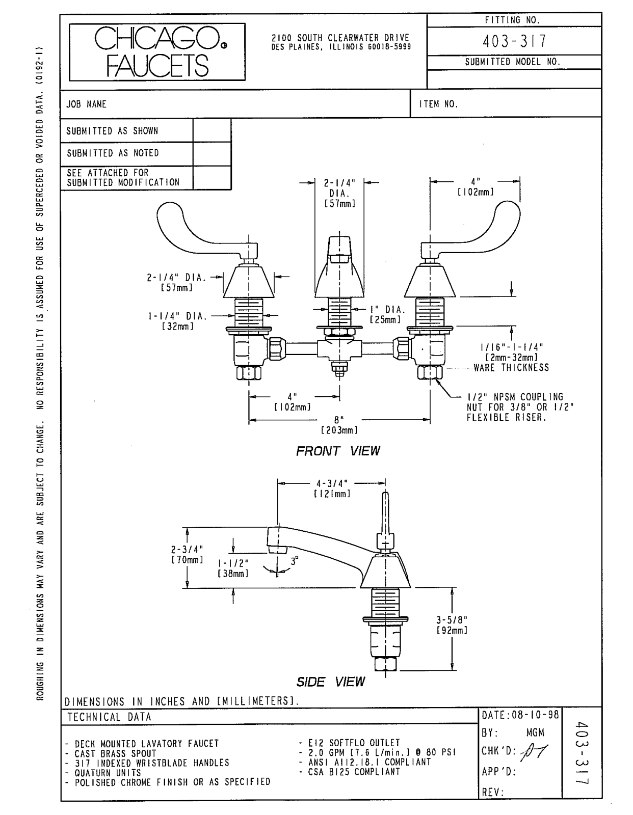 Chicago Faucet 403-317 User Manual