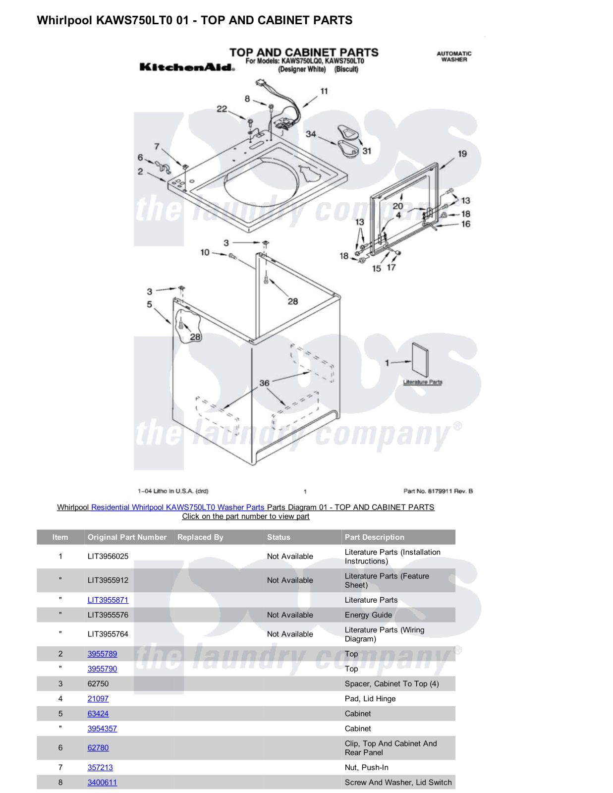 Whirlpool KAWS750LT0 Parts Diagram