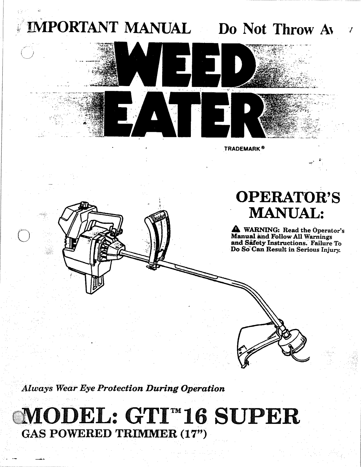 Weed Eater GTI 16 SUPER User Manual