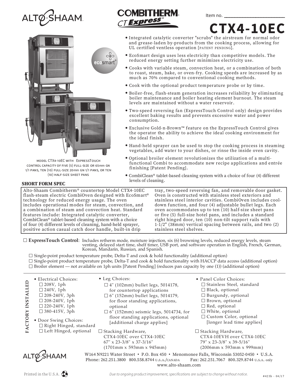 Alto Shaam CTX4-10EC User Manual