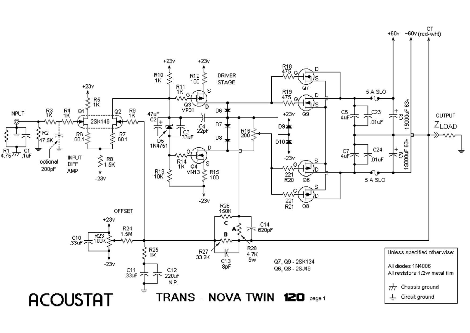 Acoustat Trans-Nova-Twin-120 Schematic