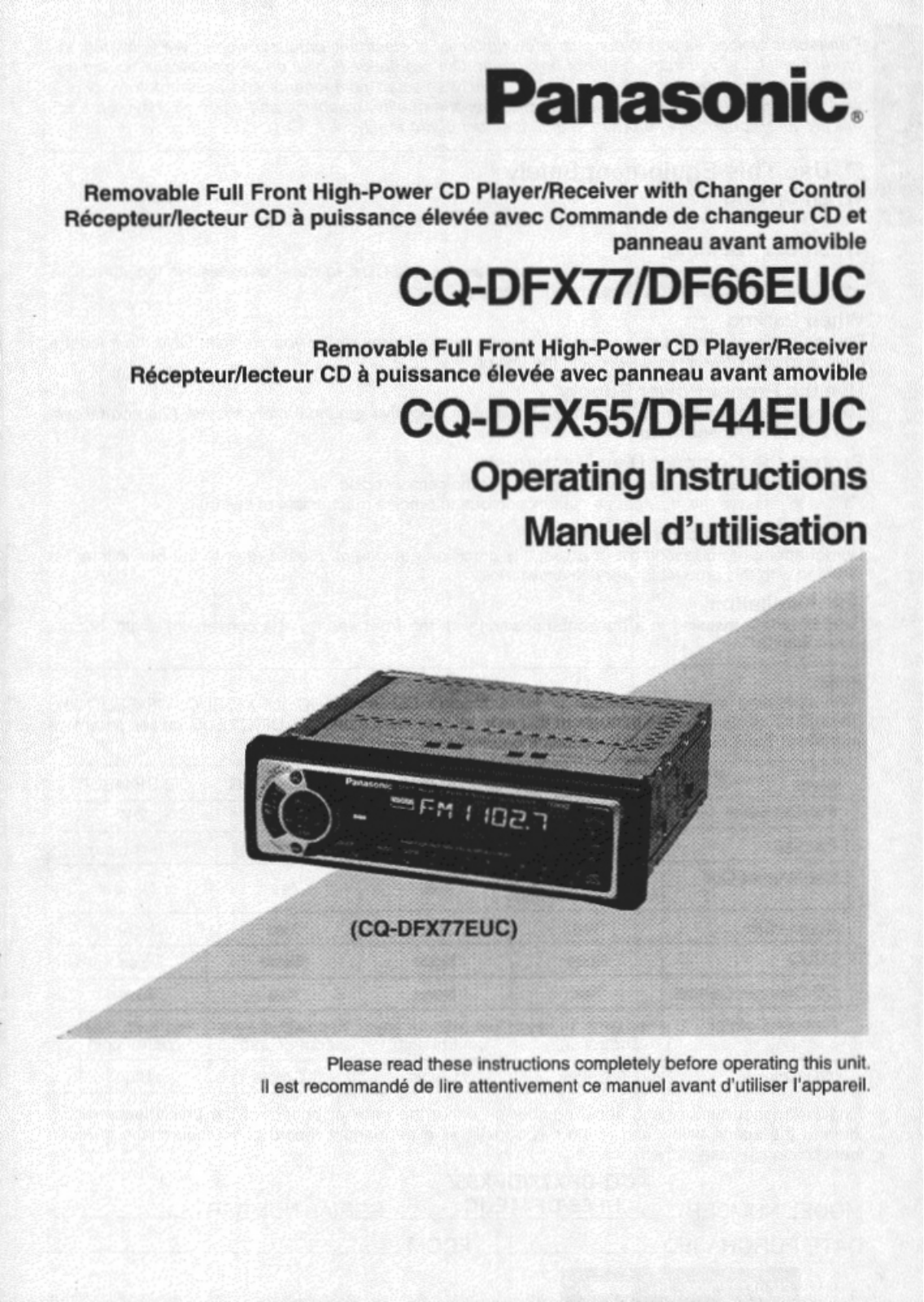 Panasonic cq-dfx77euc Operation Manual