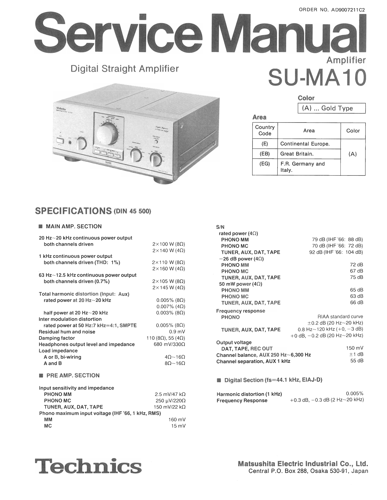 Technics SU-MA-10 Service Manual