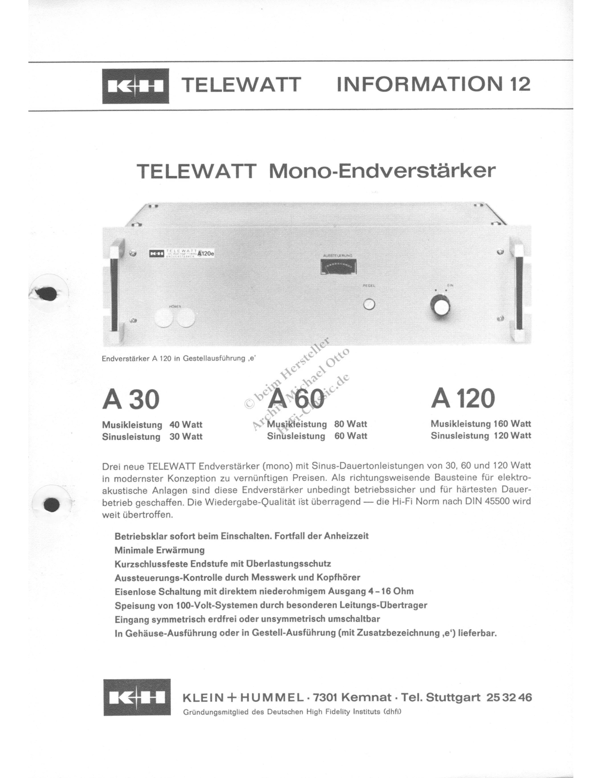 KLEIN + HUMMEL A 30, A 60, A 120 datasheet - ManualMachine.com