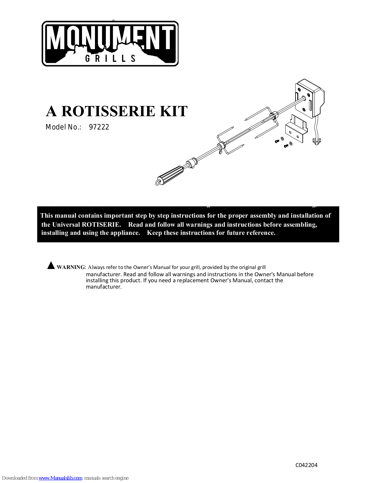 Monument Grills 97222 User Manual