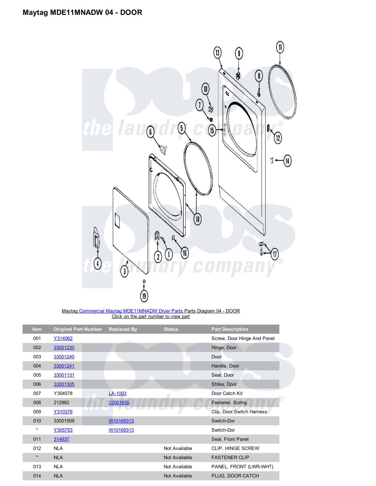 Maytag MDE11MNADW Parts Diagram