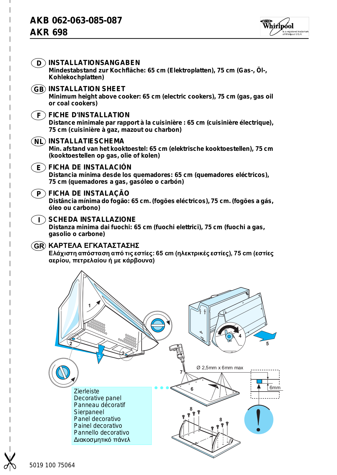 Whirlpool AKB 063/05/WH, AKB 062 BR, AKB 062 WH, AKB 063/05/PH, AKB 063 AV INSTRUCTION FOR USE