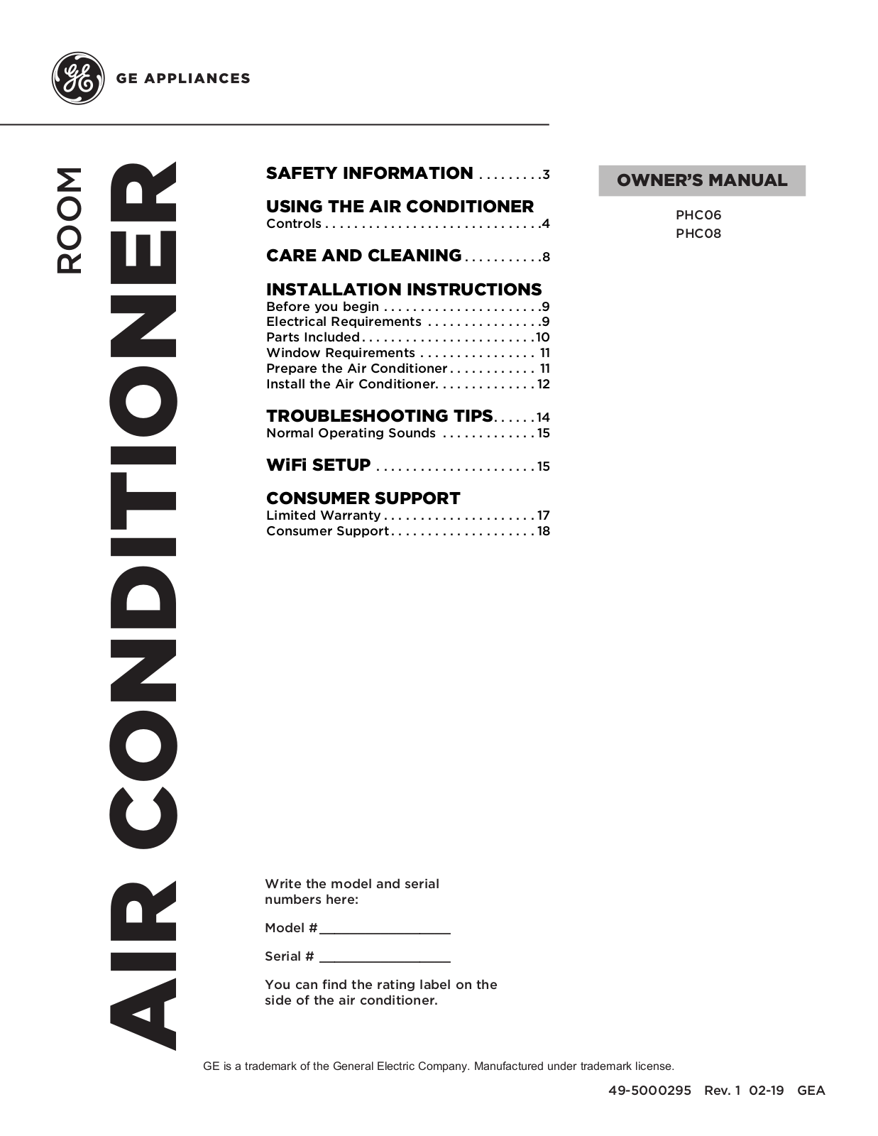 GE PHC08LY, PHC06LY User Manual