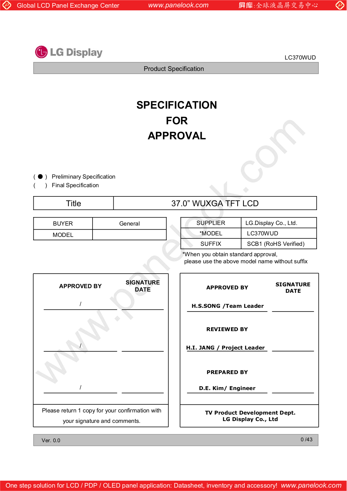 LG Display LC370WUD-SCB1 Specification