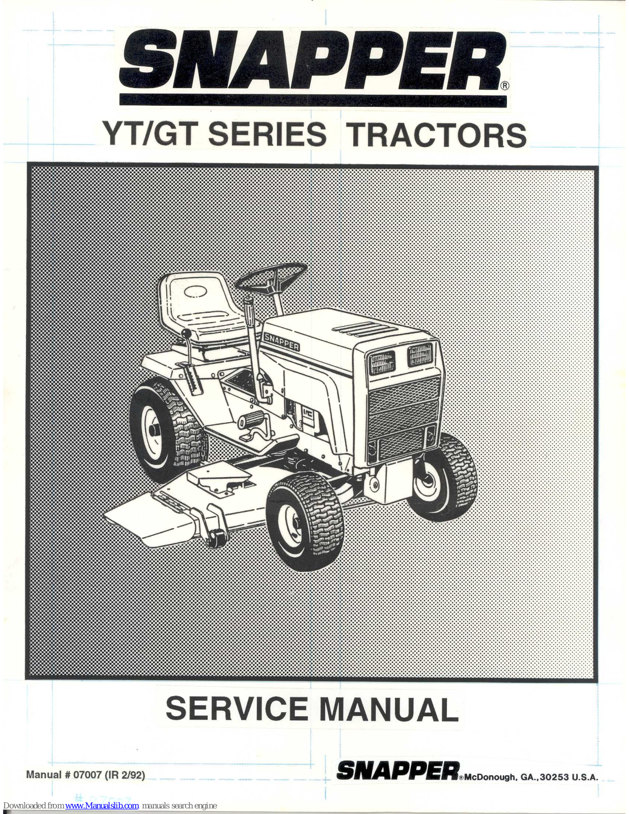 Snapper YT/GT Series, YT Series, GT Series Service Manual