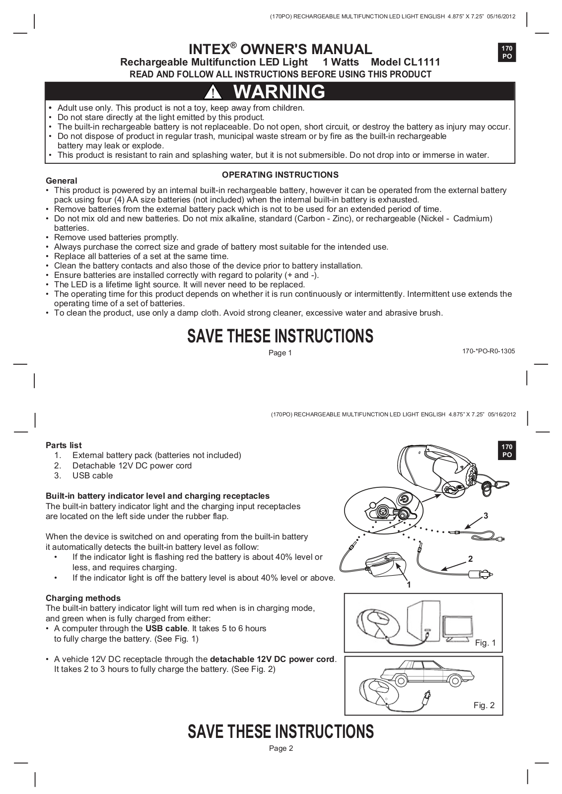 Intex CL1111 Owner's Manual