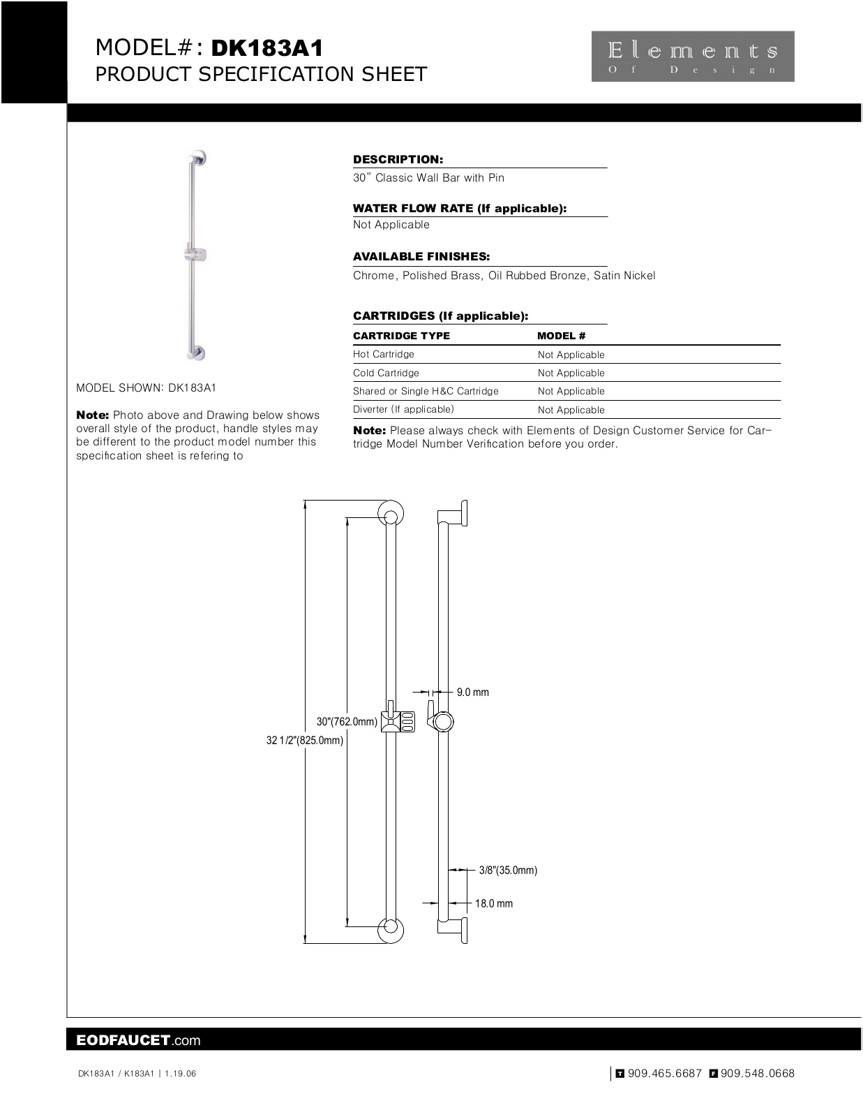 Elements of Design EDE2203 Specification Sheet - ManualMachine.com
