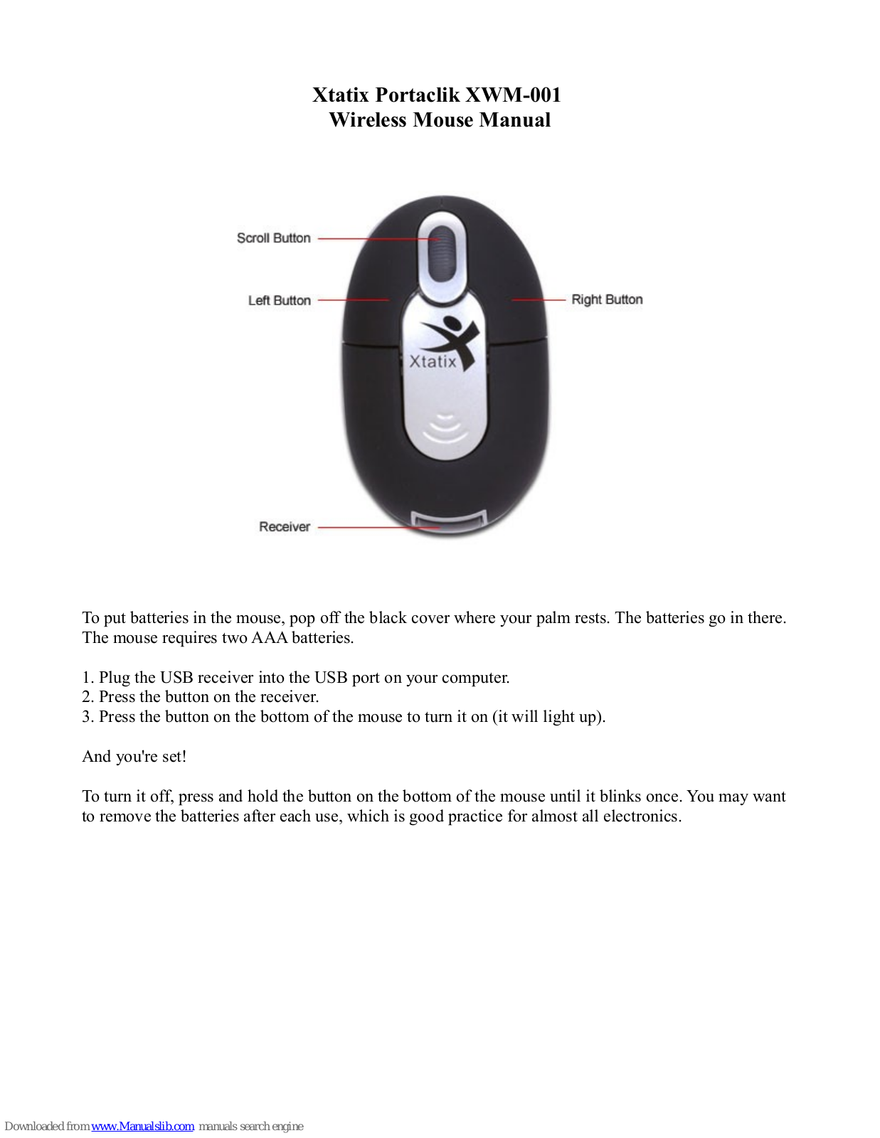 Xtatix Portaclik, XWM-001 Use Manual