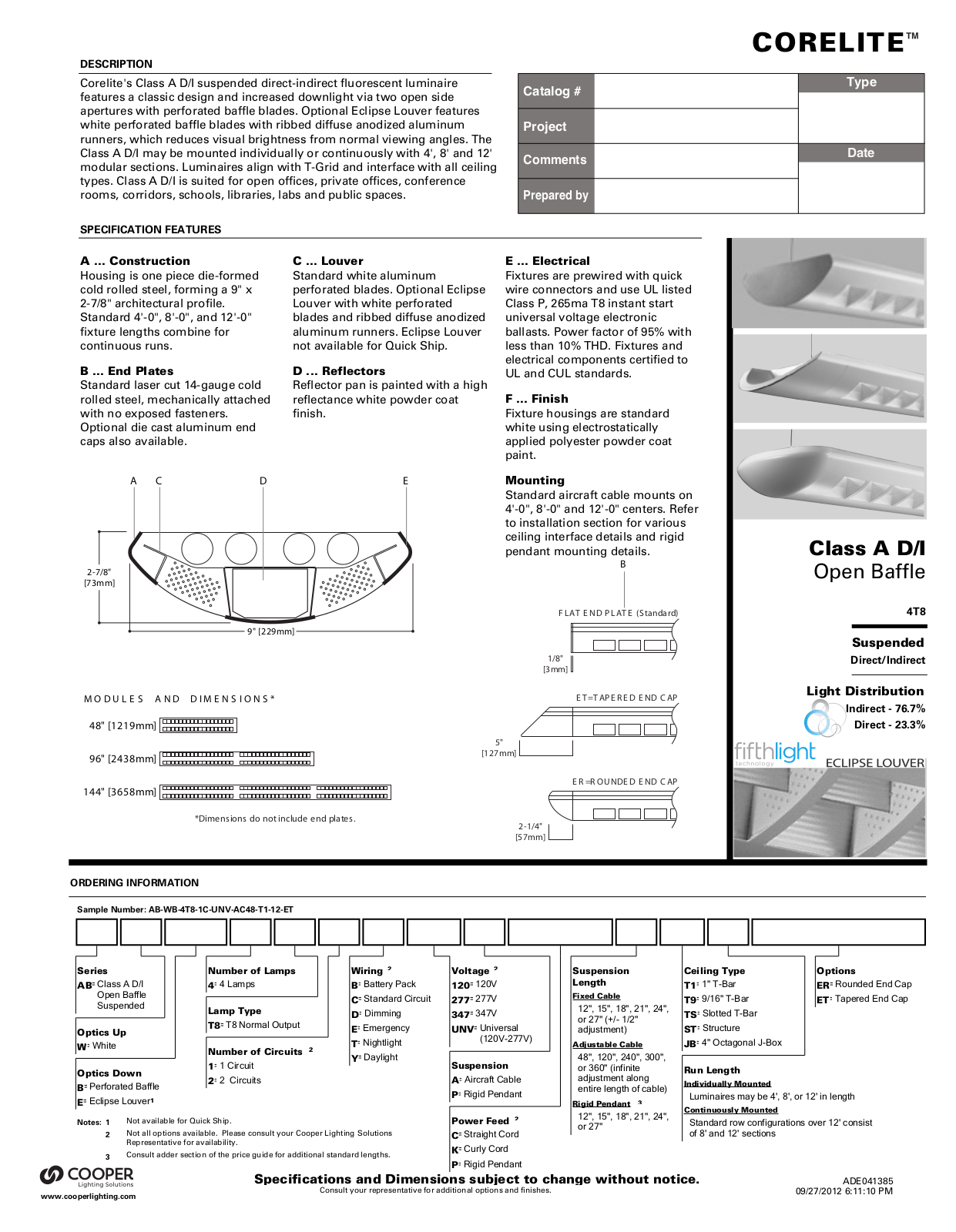 Cooper Lighting Solutions Class A D/I Open Baffle User Manual