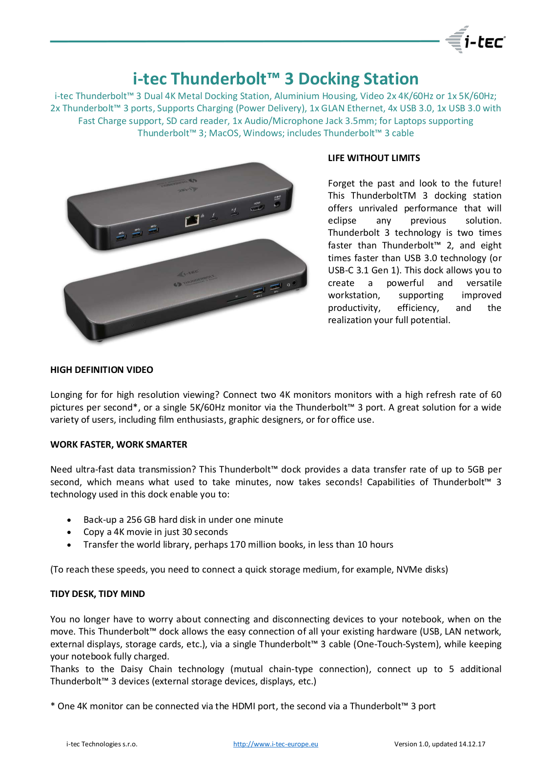 i-tec TB3HDMIDOCK User Manual