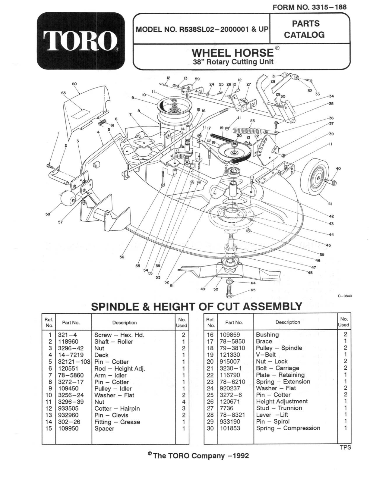 Toro R5-38SL02 Parts Catalogue