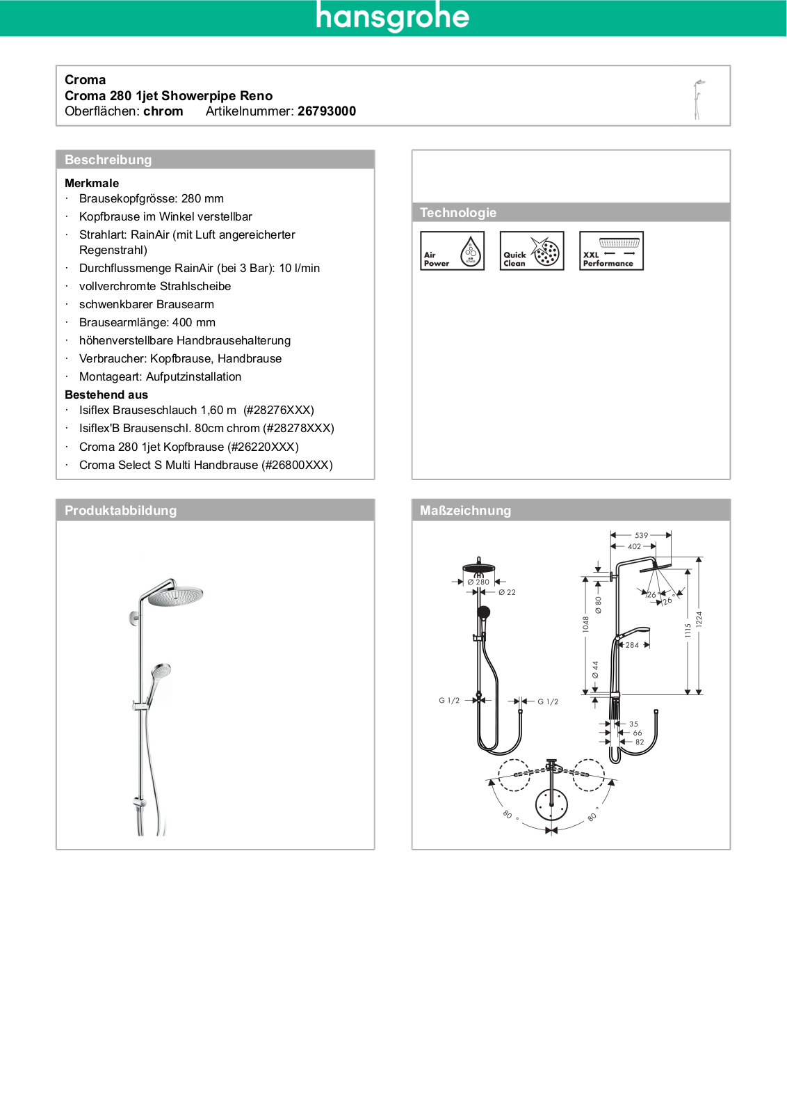 HANSGROHE Croma 280 Service Manual