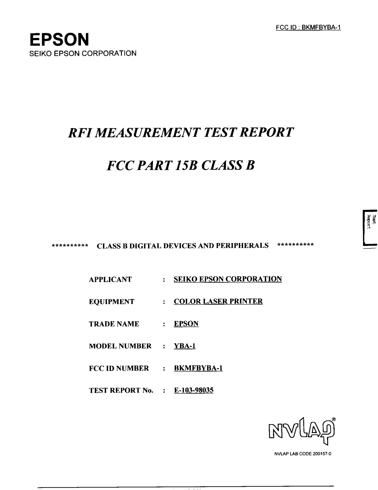 Seiko Epson FBYBA 1 User Manual