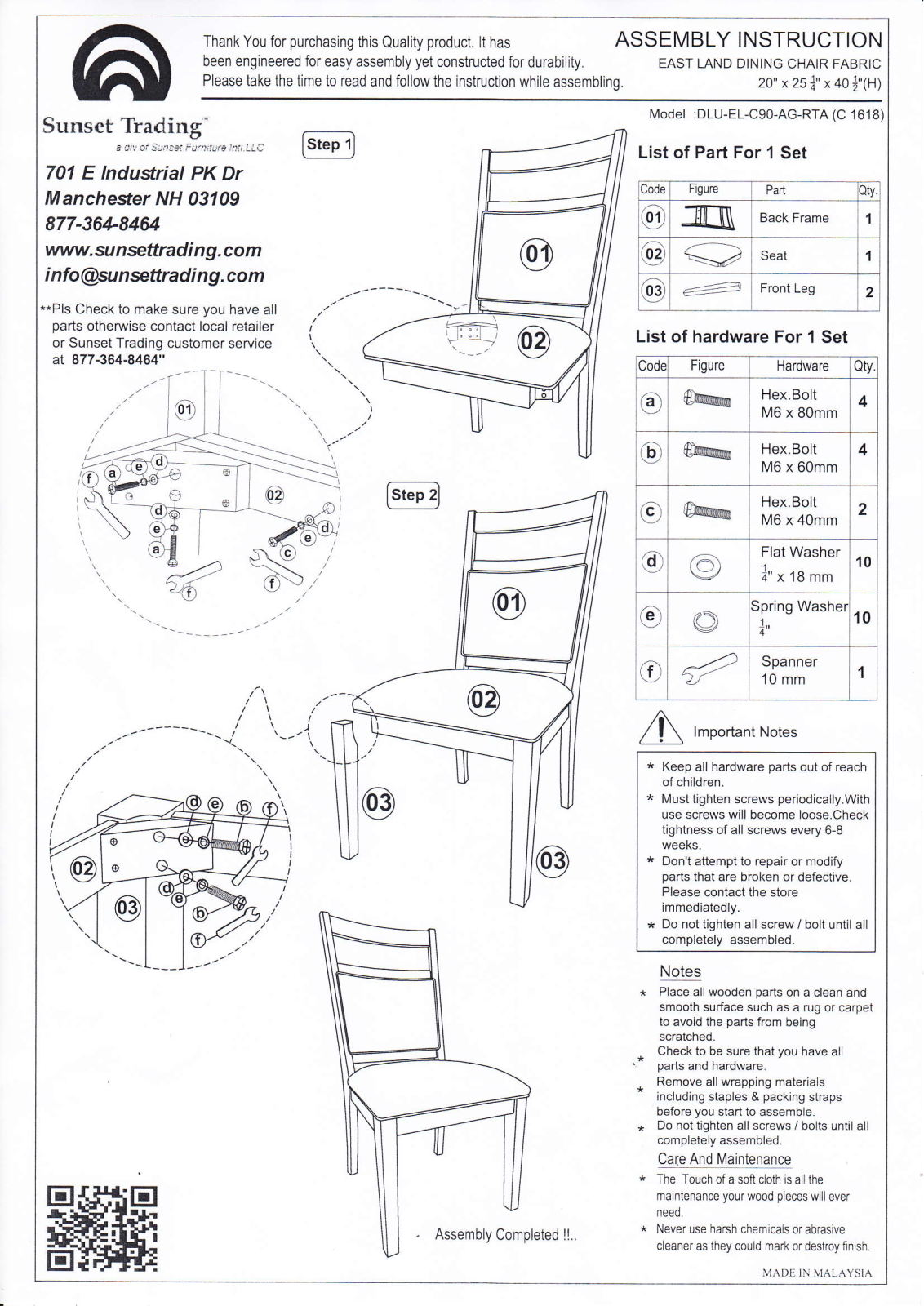 Sunset Trading DLUELC902 Assembly Guide - ManualMachine.com