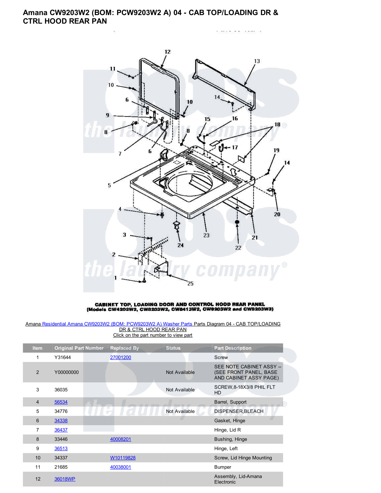 Amana CW9203W2 Parts Diagram