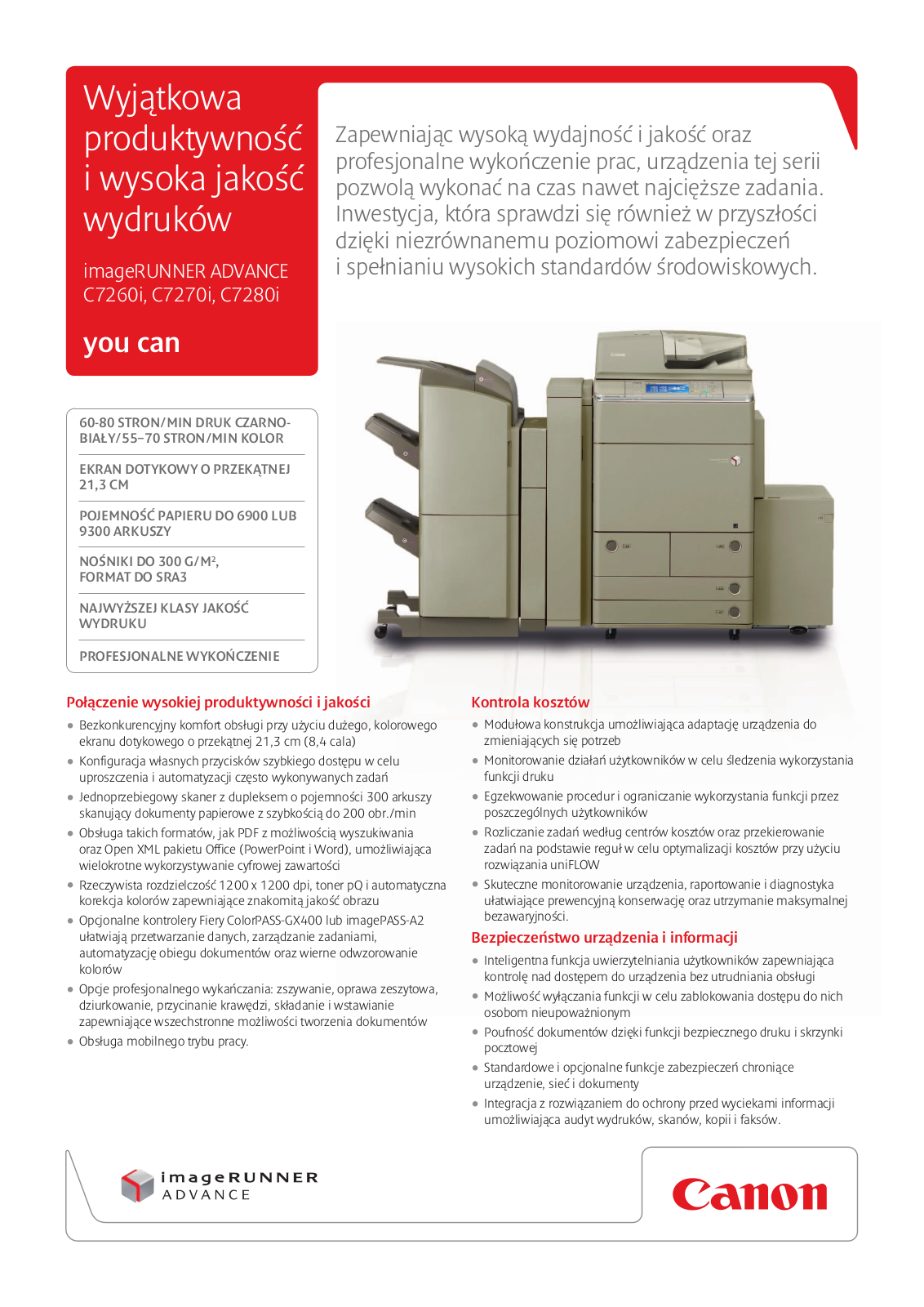 Canon imageRUNNER ADVANCE C7260i, imageRUNNER ADVANCE C7270i, imageRUNNER ADVANCE C7280i BROCHURE