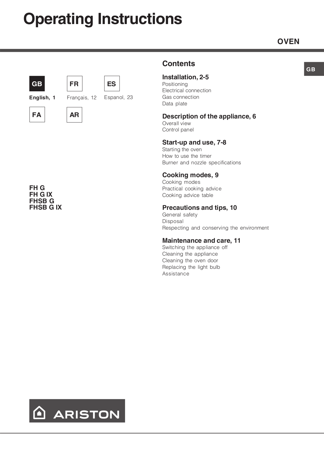 Hotpoint FHSB G IX User Manual