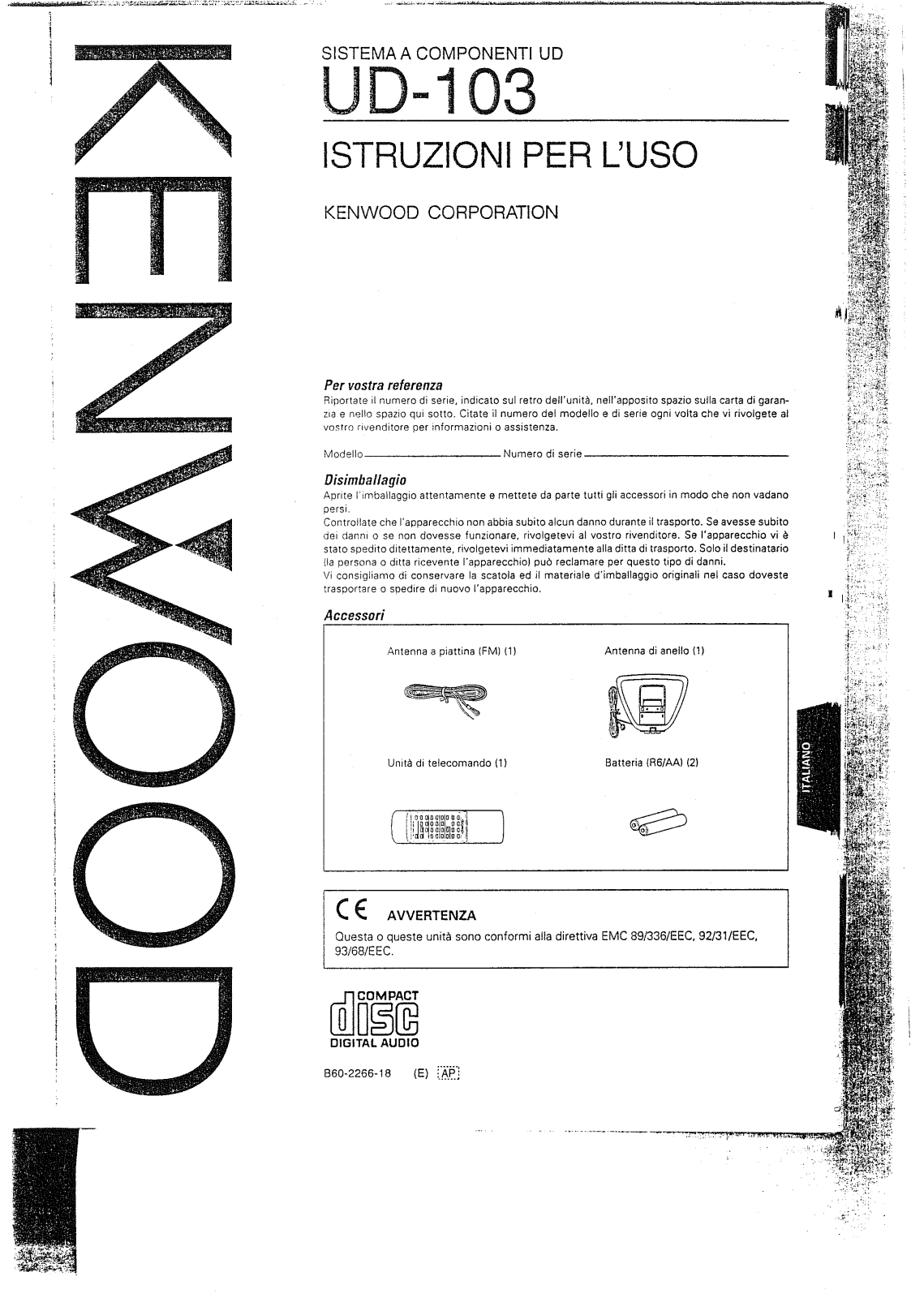 Kenwood UD-103 User Manual