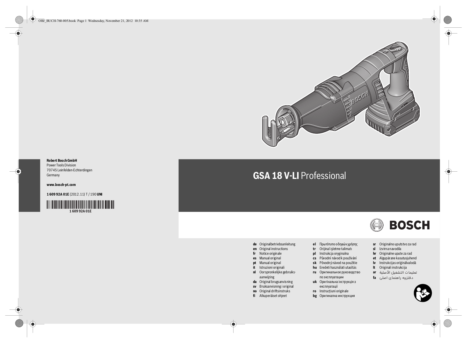 Bosch GSA 18 V-Li AH L-Boxx User manual